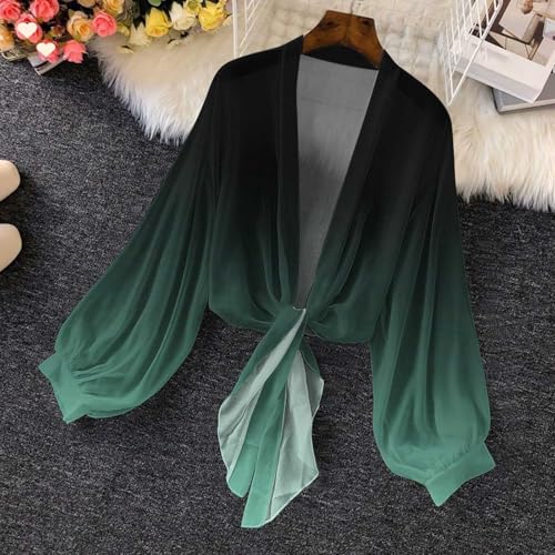 Shrugs for Women Dresses Lightweight Front Tie Cropped Cardigan Casual Long Sleeve Chiffon Summer Kimono Cardigans2