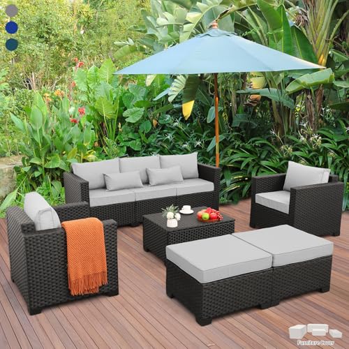 Rattaner Patio Wicker Furniture Set 6 Pieces Outdoor HDPE Wicker Conversation Couch Sectional Chair...
