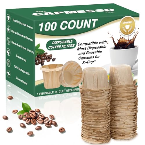 Image of CAPMESSO Disposable Coffee Paper Filters, 100 Count Keurg Cup Coffee Filters Compatible with Keurg Brewers Reusable Single Serve 1.0 and 2.0 Coffee Maker (100 Count, Unbleached)