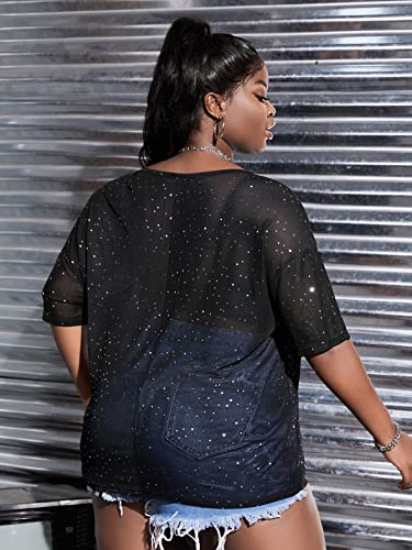MakeMeChic Women's Plus Size Sequin Tops Concert Outfits Fall See Through Mesh Sheer Short Sleeve Shirts Going Out Tops2