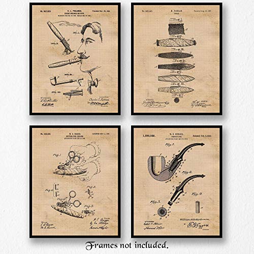 Vintage Cigars and Pipe Patent Art Poster Prints, Set of 4 (8x10) Unframed