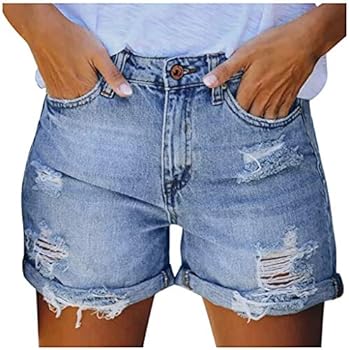 Kaufe Sommer-Jeansshorts mit hoher Taille für Damen in Übergröße