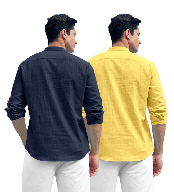 Image of ROYALSCOUT Combo of Men's Solid Cotton Blend Full Sleeve Straight Kurta Shirt (Pack of 2)
