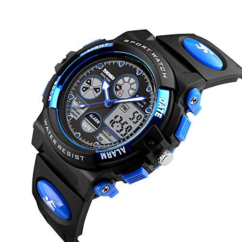Golden Hour Waterproof Digital Analog Led Sport Watch For Students, Boy, Girls With Rubber Strap Black Blue #TOP1