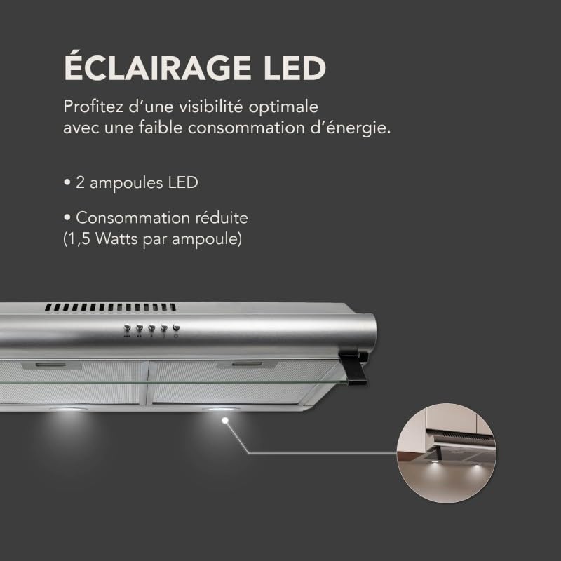 BELDEKO Hotte Casquette 60 cm Inox 240 m3/h + 2 Filtres - Marque Française
