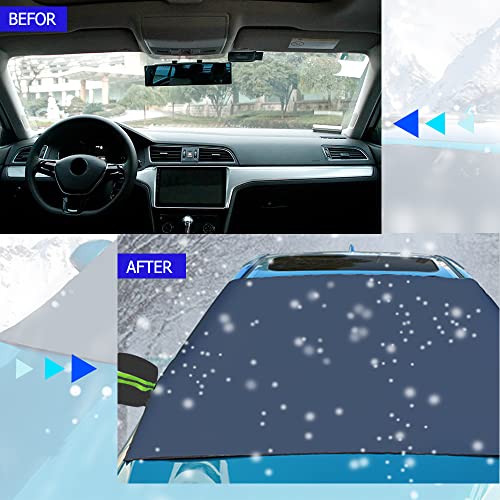 Image of ASUBHA Windshield Cover for Ice and Snow, Windshield Snow Cover, Waterproof, Windproof Winter Frost and Ice Removal Sunshade with Side Mirror Covers, Universal Car Accessories Fits for Most Car