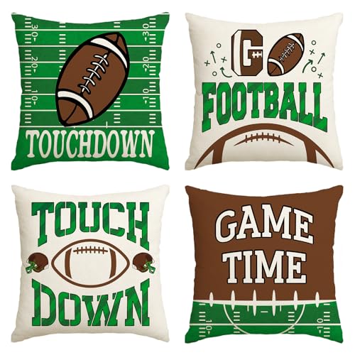 AVOIN colorlife Football Game Time Throw Pillow Covers 18 x 18 Inch American Football Game Cushion Case for Sofa Couch Set of 4
