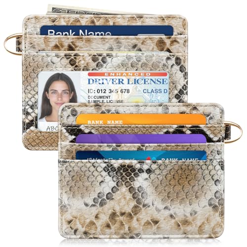 Image of Slim Credit Card Holder Vegan Snake Skin Wallet Women Thin Wallets | RFID Blocking Minimalist Lightweight Small Cute Cards Holders with ID Window, Brown Snake Skin