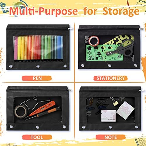 Miniatura 7 de 48 piezas de 3 anillos para lápices, bolsa para lápices con cremallera para carpetas de 3 anillas, estuche para lápices a granel con ventana