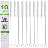 Straw Cleaner Brush Set, 10 Pieces 10 Inch Stainless Steel Handle Straw Brush Set, Extra Long Straw Brush for Tumbler, Sippy Cup, Water Bottle and Tubes