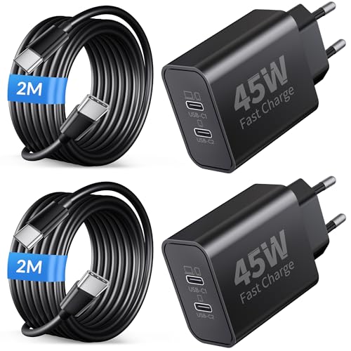 45W 2-Port USB C Schnellladegerät 2M Schnellladekabel für Samsung, 2Pack – Ansicht 1