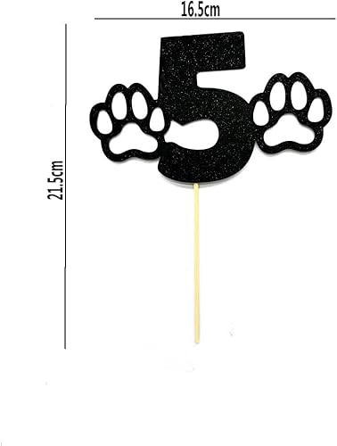 Miniatura 2 de Decoración para pastel de 5 cumpleaños con purpurina negra para perro, decoración para pastel de cumpleaños de 5 años, decoración de cumpleaños de