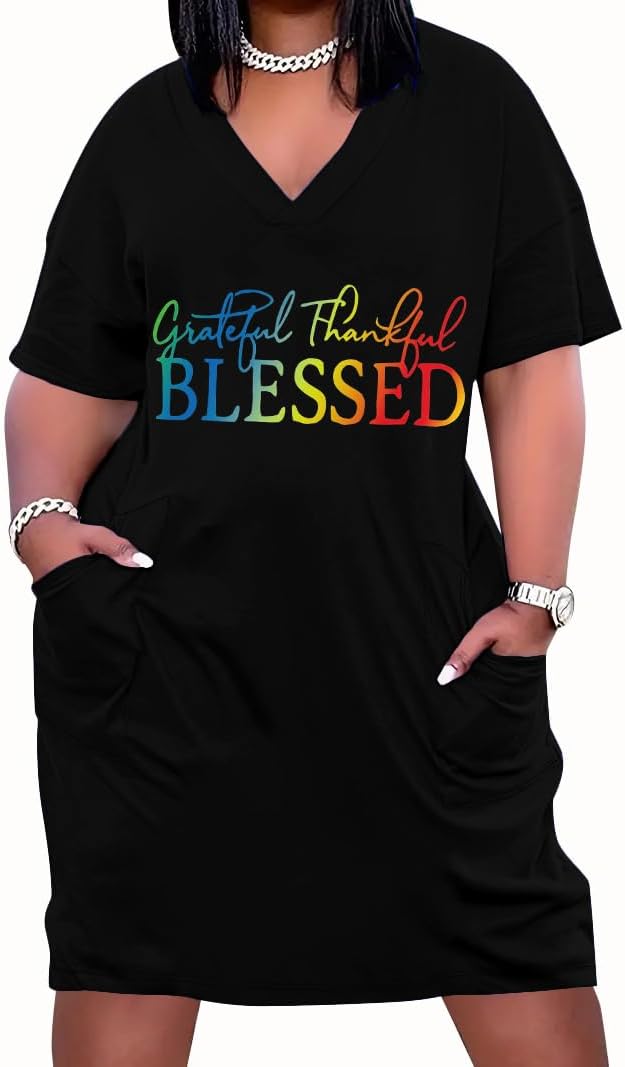 YeGine Women's Plus Size Casual Midi Dresses Short Sleeve T Shirt Dress with Pockets