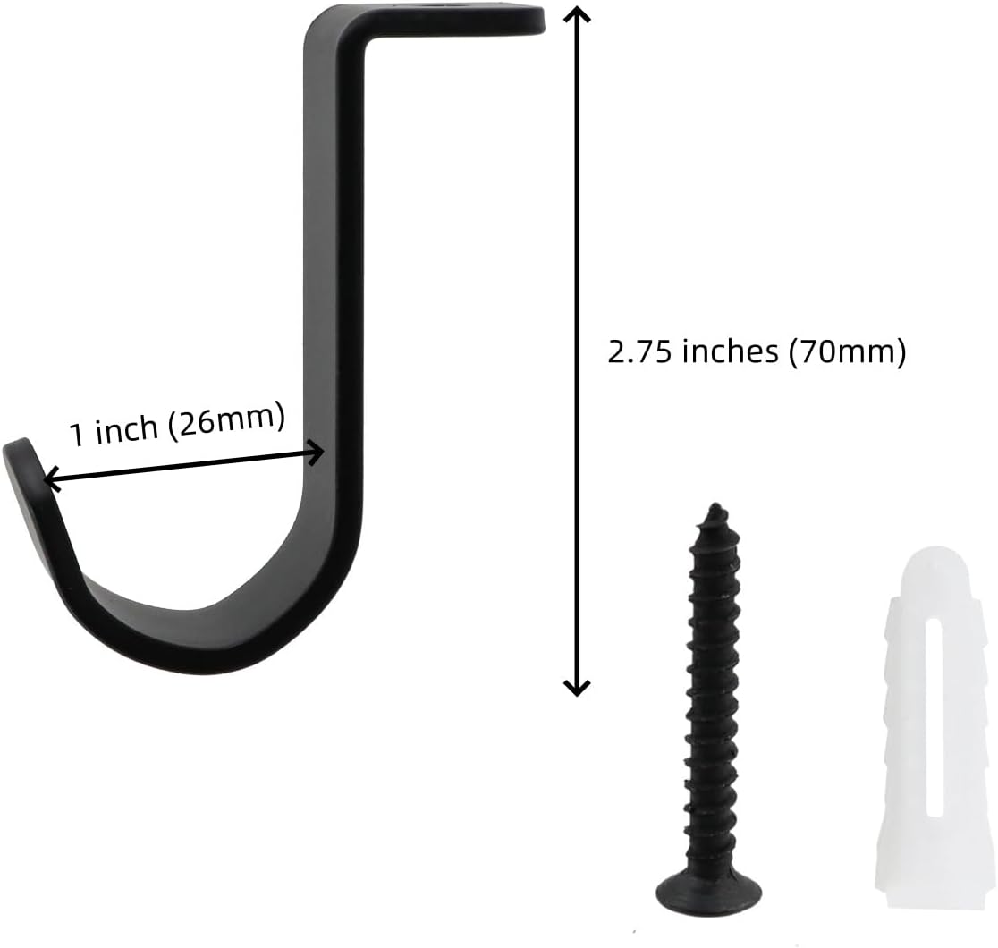 Bitray 6PCS Ceiling Curtain Rod Bracket Heavy Duty Curtain Rods Holders Curtain Rod Hooks for Living Room, Bed Room and Kitchen - Black