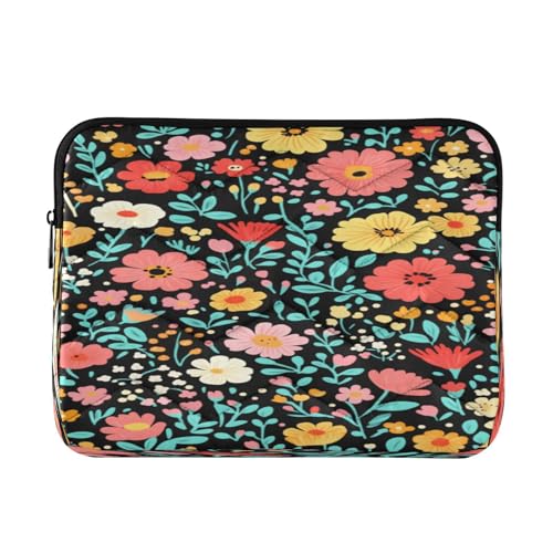 Floral Leafy Plant Black Laptop Sleeve for 13-13.3 in Water Resistant Portable Laptop Sleeve Bag Case for Men Boys Women