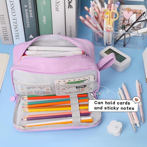 Image of iSuperb Big Capacity Corduroy Pencil Case 3 Compartments Pen Pouch Simple Organizer Bag Large Capacity Pencil Box for Adults (Purple)