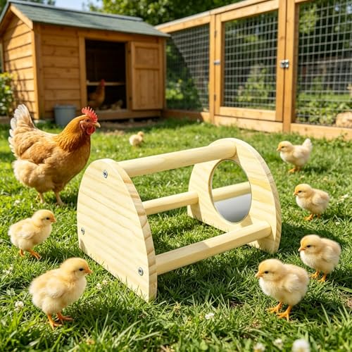 Image of Pine Chicken Perch with Mirror, Strong Chick Jungle Gym Roosting Bar, Chicken Toys for Coop and Brooder, Training Perch Toys for Large Bird, Parrot, Macaw, Hens (Small)