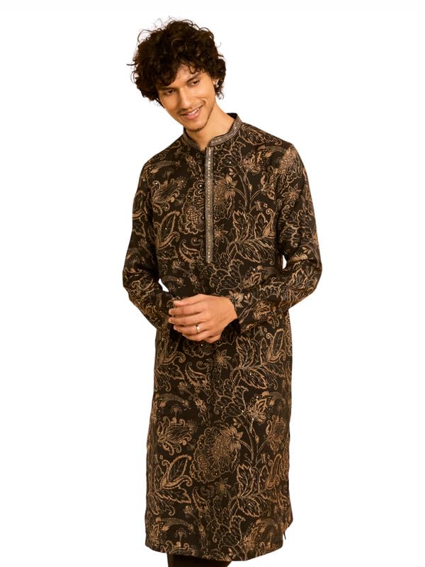 Image of DIWAS BY MANYAVAR Men's Printed & Golden Sequined Festive Kurta (1pc)