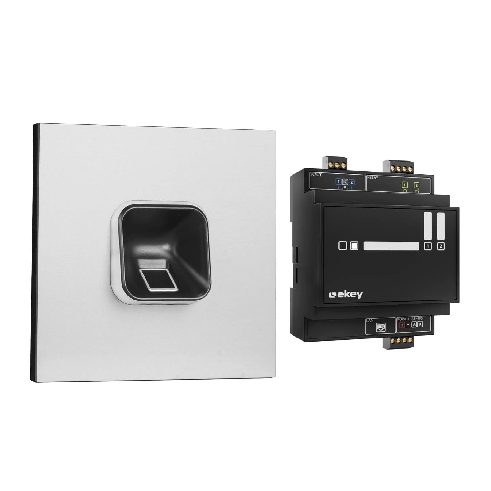 EKEY 204703 sLine Fingerprintset (Fingerprint Schwarz, Gira 106 Sprechanlagenmodul Aluminium, Controller), Biometrische Zutrittslösung für Sprechanlage Gira, 0,4 W, 12-24 V, Schwarzer Fingerprint
