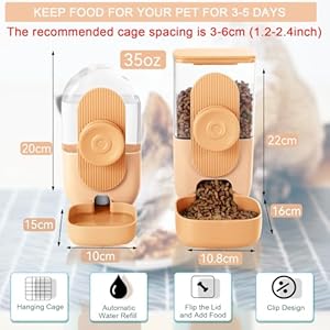 Hanging automatic rabbit feeder for cagesmall animal food and water dispenserrabbit water bottleguinea pig food bowl water dispensergravity feeder and waterer for cats dogs orange   cucciolini doodles
