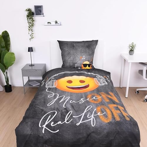 SJSXWQN Parure de Lit 220x240 cm Adulte Smiley Gris Housse de Couette 2 Personnes avec Fermeture Éclair Doux Respirant Microfibre Housse de Couette et 2 Taie...