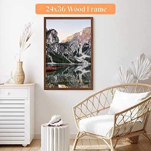 24X36 Poster Frame Brown Wood, Rustic Natural 36X24In Woodgrain Picture Frame, Modern Brown 24 X 36Inch Gallery Wall Photo Frame With Hd Plexiglass, Horizontal Vertical Wall Mounting Display 1Pcs #TOP2