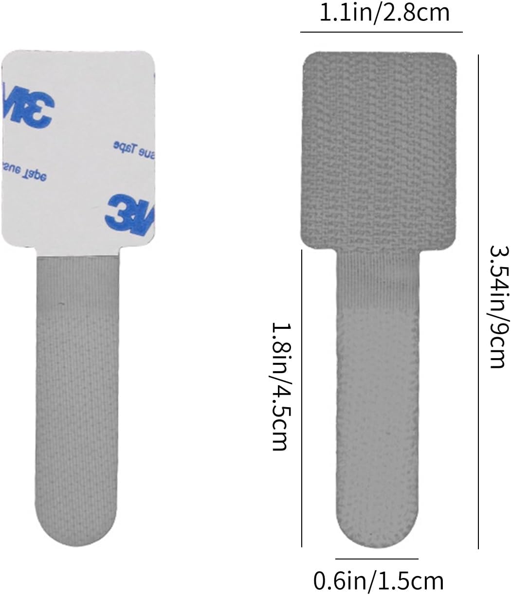 Gray Adhesive Cable Ties – 20PCS Hook and Loop Sticky Back Straps, Cord Organizer Ties for Wire Management