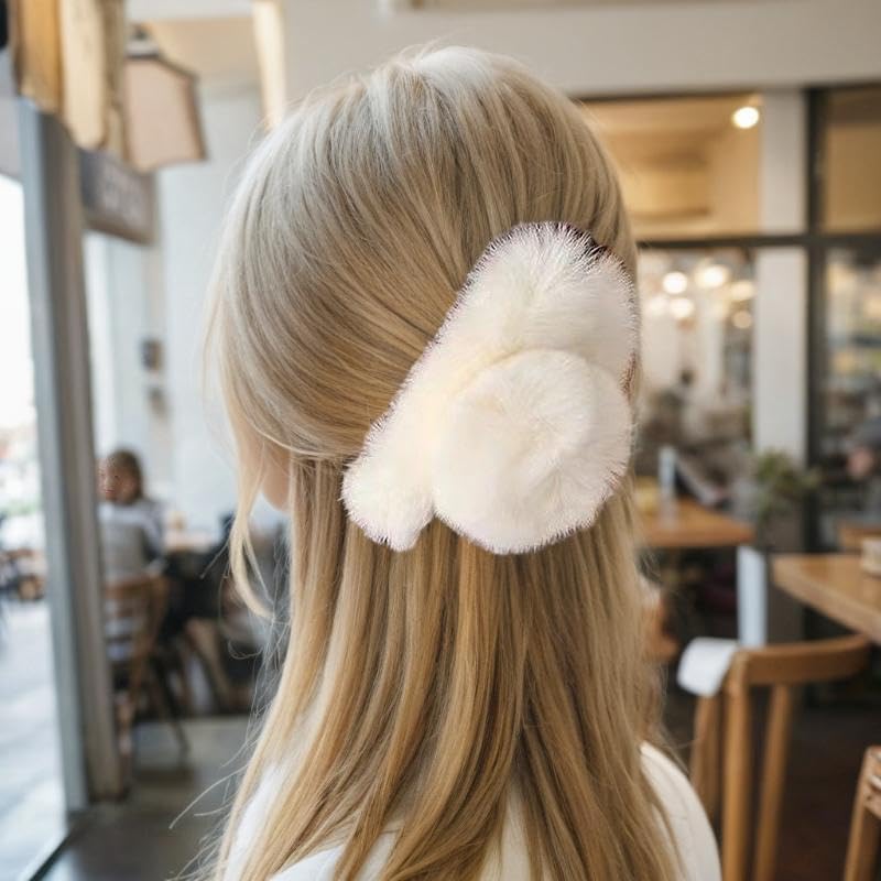 Pinzas para el cabello blancas y mullidas, estilo peluche, grandes, para cabello grueso o rizado, accesorios estéticos femeninos para Navidad, Halloween y Año Nuevo miniatura 4