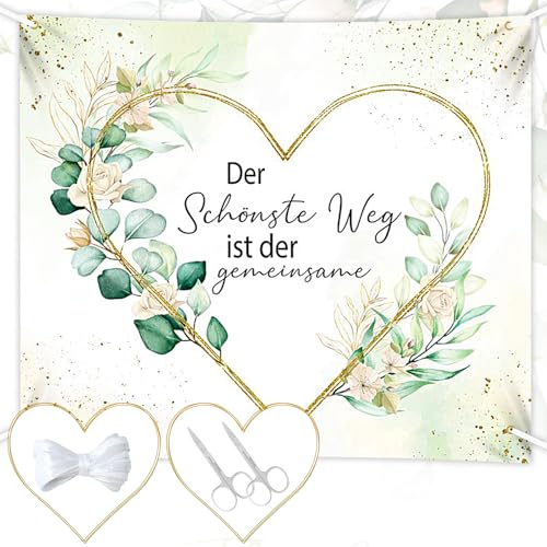 Hochzeitslaken zum Ausschneiden 200x180cm Herz zum Ausschneiden Hochzeit mit 2 Scheren und Seil Bettlaken Hochzeit Ausschneiden Perfekt für Hochzeitsdekorationen Love banner kit Standesamt Deko