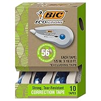 BIC Ecolutions Wite-Out Brand Correction Tape, 19.8 Feet, 10-Count Pack, Correction Tape Made from 56% Recycled Plastic Excluding Tape