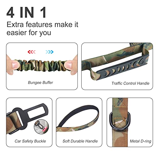 Heavy Duty Dog Leash, Camo Military Dog Leashes With Car Seat Belt For Large Dogs Up To 150Lbs, 6Ft Shock Absorbing Retractable Strong Dog Leash, Double Handle Tactical Dog Leash For Dog Training #TOP4