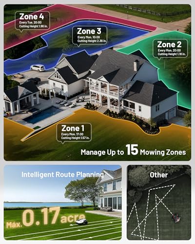 YUKA Mini 500 Robotic Lawn Mower for 0.12 Acre,Ultrasense AI Vision+ RTK Positioning, Auto Mapping, App Control,50% Slope,Perimeter Wire Free, 15 Mowing Zones Management