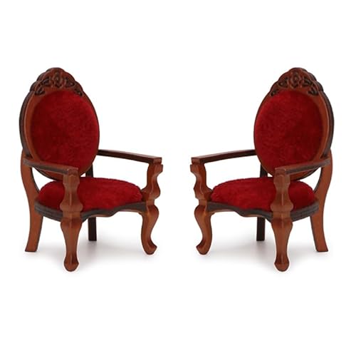 Dollhouse Chair 2PCS Miniature Furniture Retro Vintage Chair Wooden Accessories 1/12 Upholstered Victorian Carved Armchair for Christmas Decoration Ornament (A)