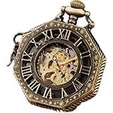 Wyazzivチェーン付き懐中時計高級ユニークなローマ数字懐中時計スチームパンクフルスチールメカニカル手巻き (brown)