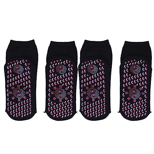 4Pcs Self Heating Socks, Cotton Breathable, Tourmaline Design, Warm Heated Socks, for Winter Universal (Black)