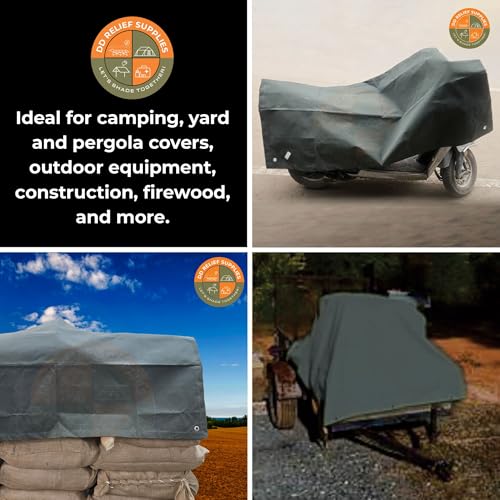 Image of Heavy Duty 550 GSM Canvas Tarp | Commercial Water Resistant Green Canvas Tirpal /Tarps with Grommets | Multipurpose Outdoor Tarpaulin for Camping, Canopy, Trailer, Equipment Cover | 15' X 48'