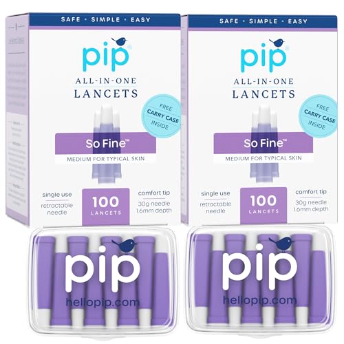 Pip Lancets | All-in-One 30G-1.6mm Safety Lancets | Sensitive Fingerstick for Blood Sugar & Ketone Monitors (100 Count (Pack of 2))