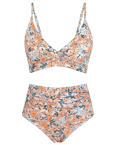 Image of Amy Babe Women's High Waisted Bikini Sets Push Up Twist Front Spaghetti Straps Ruched Two Piece Swimsuit Bathing Suit