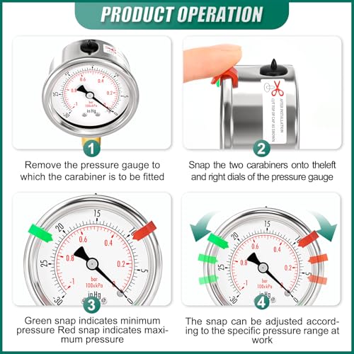 Image of -30inHg-0psi Stainless Steel Vacuum Industrial Pressure Gauge 1 /4 inch NPT 2 inch Dual Scale, Lower Mount,Waterproof, for Pneumatic Equipment, Pumps, compressors (with Range Mark Pointer)