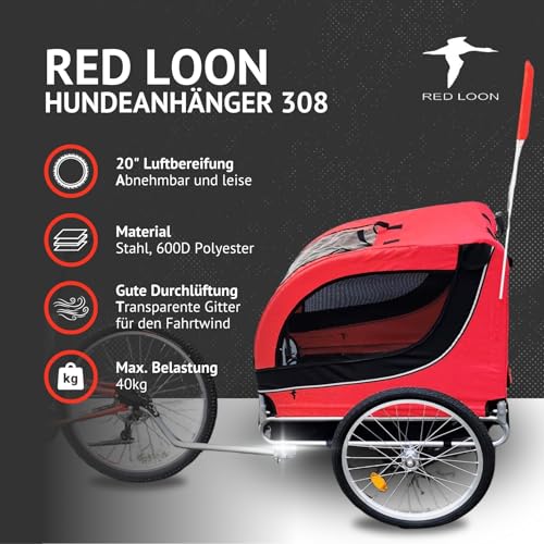Hundeanhänger für Fahrrad - Fahrradanhänger für Hunde - Radanhänger - Hundefahrradanhänger e-Bike - rot bis 40kg