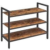 HOOBRO Shoe Rack, 3-Tier Stackable Shoe Shelf, Industrial Shoe Storage Organizer with 3 Shelves,...