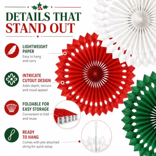 Image of Christmas Hanging Honeycomb Round Paper Fans Decoration Winter Theme Tissue Paper Fan Garland for Shower Birthday Graduation Wedding Party Supplies 11 Count