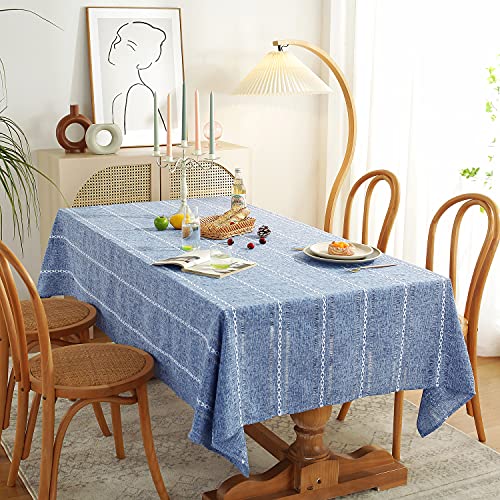 Chassic 60 X 84 Inches Farmhouse Style Linen Tablecloths, Wrinkle Resistant Washable Dining Room Table Cloths For Rectangle Tables - Hemstitch Blue #TOP2