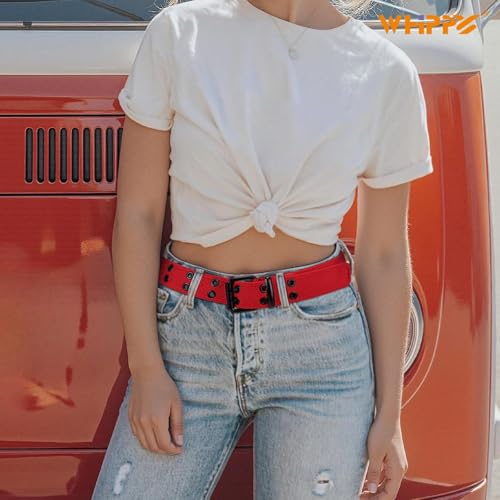 Image of WHIPPY Canvas Double Grommet Belt Unisex Casual Double Prong Belt for Men Women for Jeans Pants