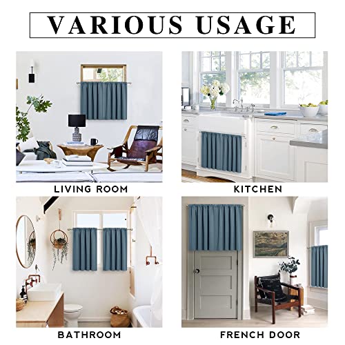 RYB HOME Small Curtains Blackout - Privacy Energy Efficiency Mini Curtains for Kids Bedroom RV Camper Windows Trailer Bathroom Kitchen Cabinet Door Window, W 29 x L 36, Slate Blue, 2 Panels