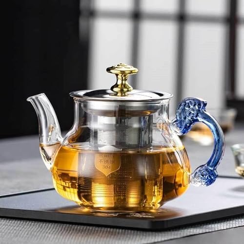 Image of Glass Tea Pot with Stainless Steel Infuser 500ml - Transparent Loose Leaf Tea Brewer for Green Tea & Herbal Tea, Personal Size Clear Tea Kettle with Lid and Handle
