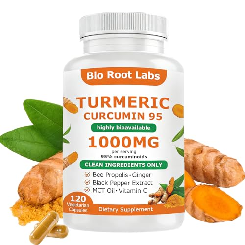 1pcsBio Root Labs Turmerc Curcumin Supplement BioRoot Labs Tumeric Curcumin 1 00omg - 95% Curcuminoids wth Black Pepper & Ginger Fat Soluble Vitamin C Enhanced Absorption 120 Capsules (1PCS)