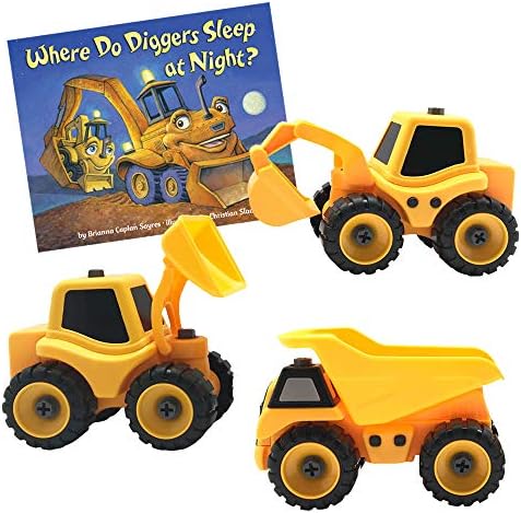 Growing Hero DIY Build It & Take Apart Toy Construction Truck and Where Do Diggers Sleep at Night? Board Book Set
