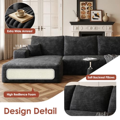 Image of Boneless Couch, Modular Sectional Couches for Living Room, U-Shaped Cloud Couch Sofa with Deep Seat, Fluffy Corduroy Upholstered Corner Sofa