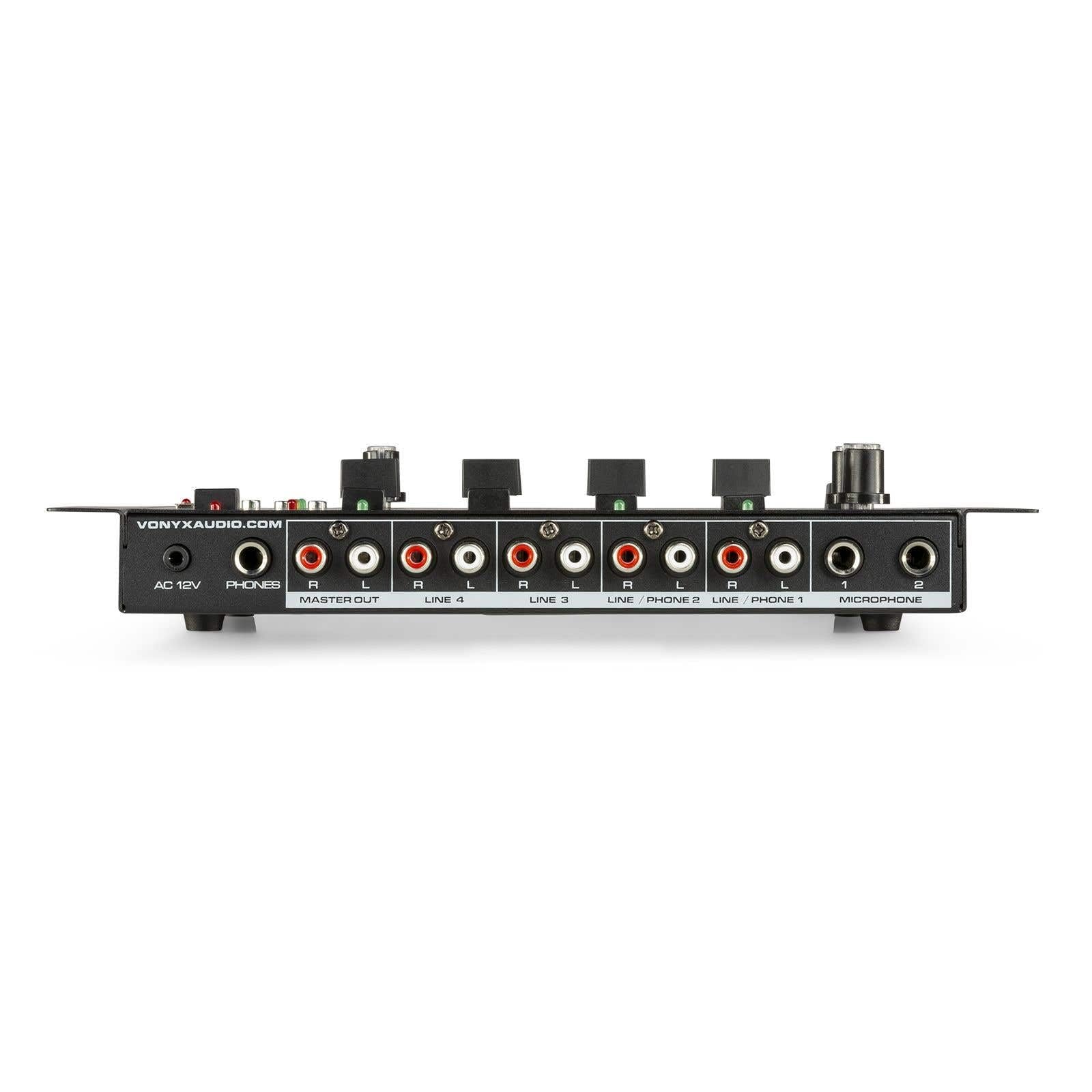 Vonyx STM3025 Table de Mixage 4 Canaux - USB, Technologie sans Fil Bluetooth, 4 Entrées Ligne RCA, 2 Entrées Phono, 2 Entrées Microphone Jack 6,35mm, Sortie Casque et Master, Idéal pour DJ